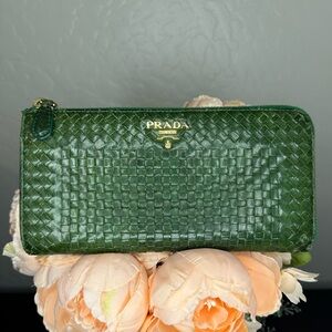 PRADA Woven leather zip around